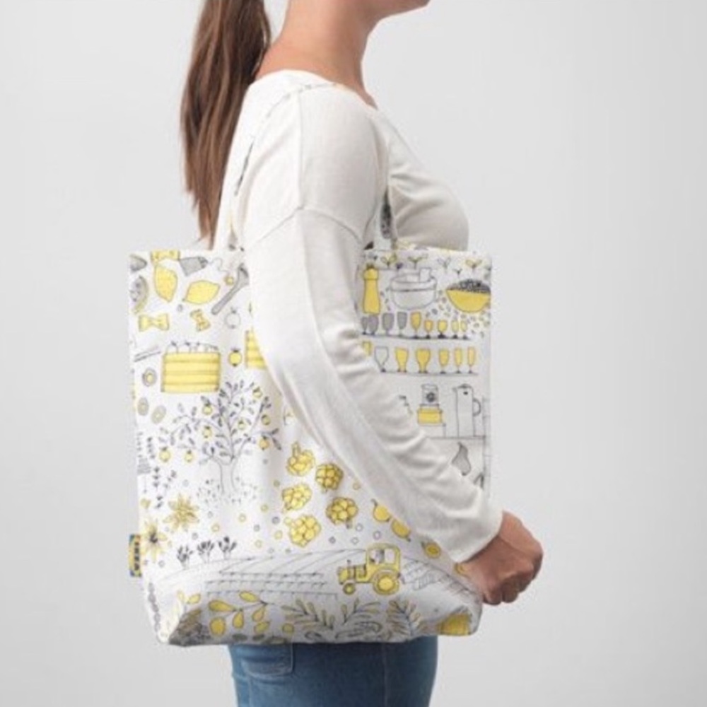 NEW IKEA TRESBLAD canvas Tote Bag 💛 Discontinued NEW farmers market theme